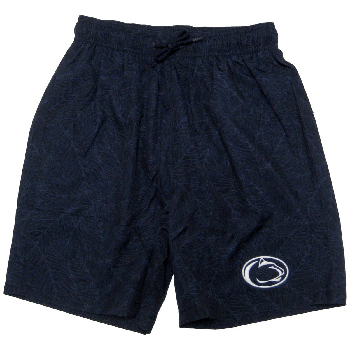 navy Hawaiian shorts with palm leaves and Penn State Athletic Logo